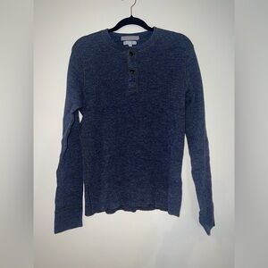 Wallace Barnes Shirt Men Medium Waffle-Knit Henley Thermal Minimal Heather Navy